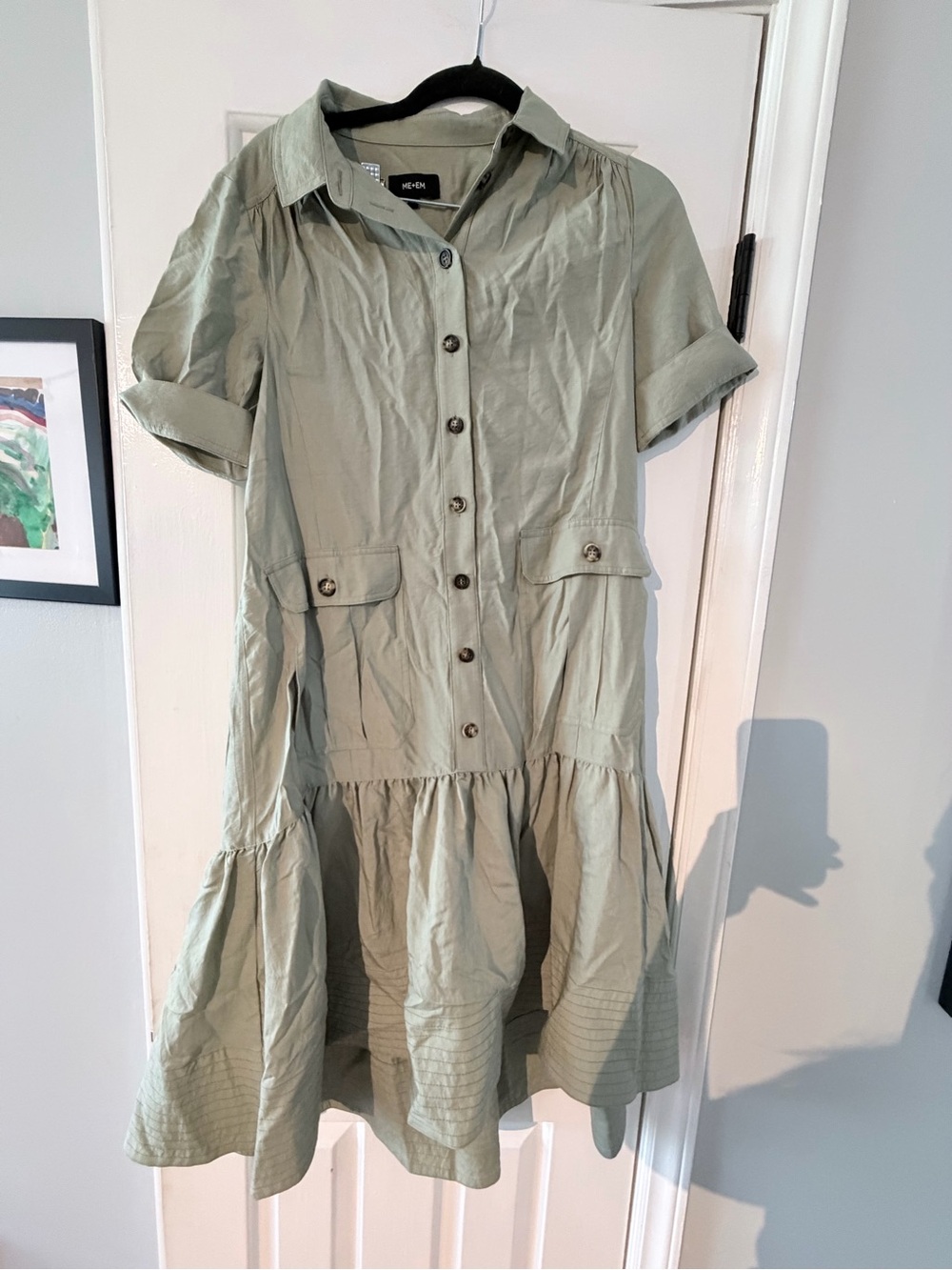 ME+EM Sage Green Button-Front Midi Shirt Dress